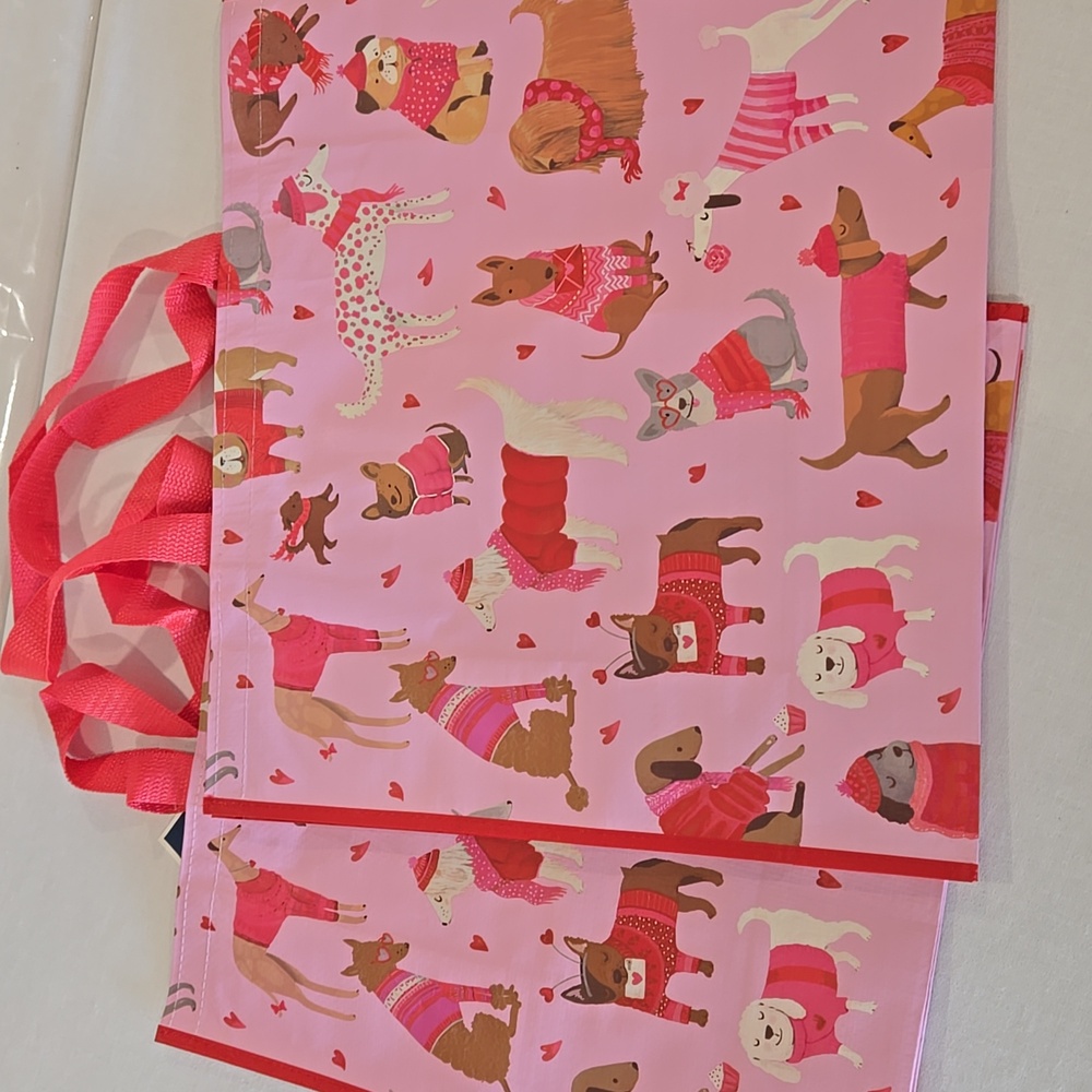 Homegoods TJMaxx Marshalls Valentine Dogs Reuseable Tote Bags Set of 2 NWOT